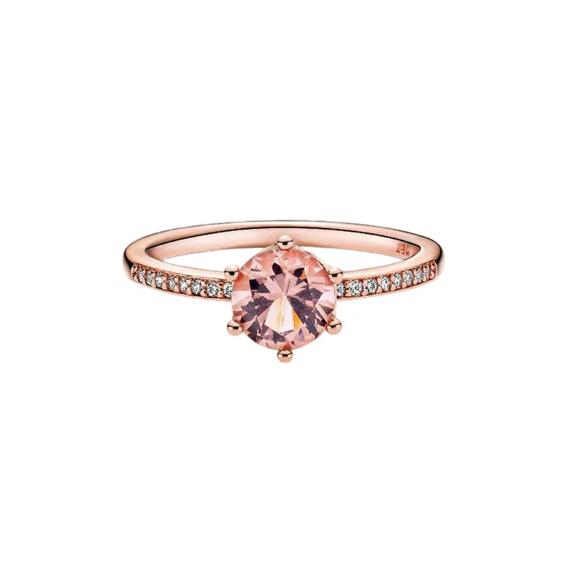 Anillo de Plata 925 con Corona y Corazón de Circonio Dorado para Mujer, Joyería Europea de Moda para Bodas y Fiestas, Regalo DIY