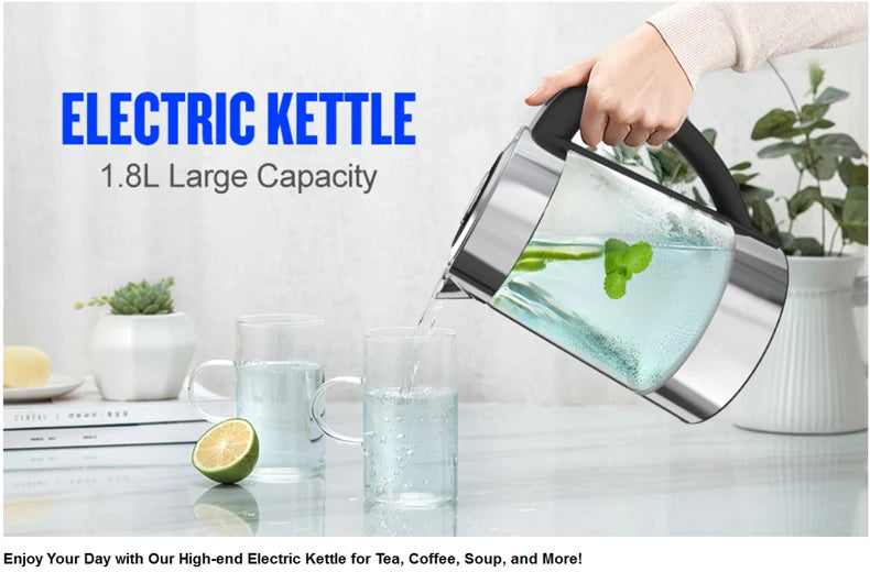 Hervidor eléctrico termostático inteligente de vidrio, termostato automático de capacidad de 1,8 l, adecuado para el hogar, la oficina y el hotel
