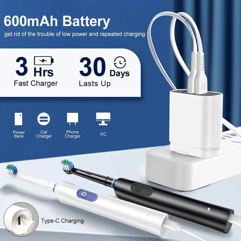 Cepillo de dientes eléctrico, cepillo de dientes eléctrico recargable giratorio para adultos, cepillos de dientes eléctricos giratorios con 8 cabezales suaves