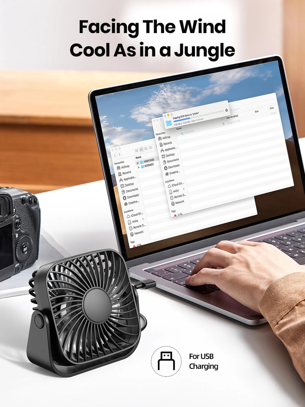 TOPK Mini ventilador portátil USB de 4 pulgadas para acampar, ventilador personal de mesa de escritorio silencioso de 3 velocidades, 360 ° Ajuste de ventiladores de pie para la habitación del hogar