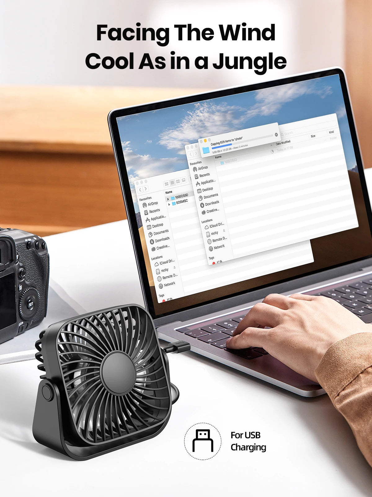 TOPK Mini ventilador portátil USB de 4 pulgadas para acampar, ventilador personal de mesa de escritorio silencioso de 3 velocidades, 360 ° Ajuste de ventiladores de pie para la habitación del hogar