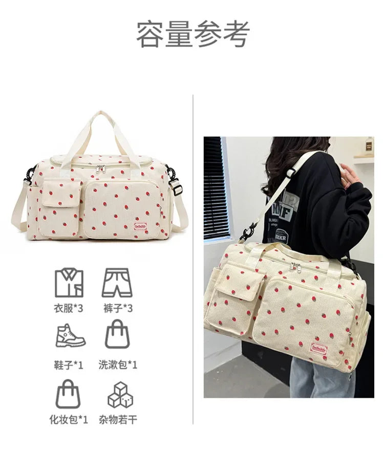 Bolsa de viaje de pana, bolsa de viaje de gran capacidad con compartimento para zapatos, bolsas deportivas para Fitness para mujer, bolsas de lona