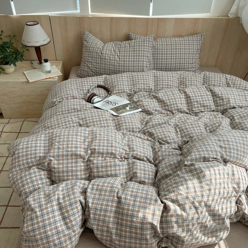 Juego de cama suave de algodón 100%, funda nórdica con estampado de rayas y funda de almohada, ropa de cama, colcha, fundas de almohada, juegos de edredón