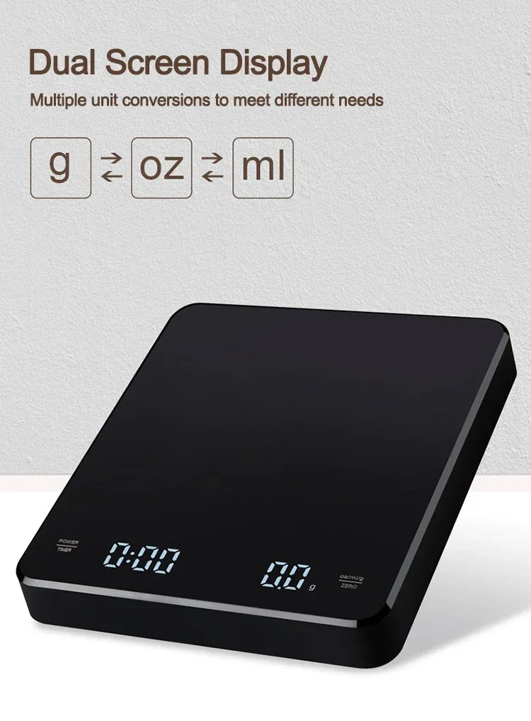 1 Juego de báscula de café electrónica con almohadilla de silicona báscula de café Digital con temporizador pantalla LED carga USB uso en cafetería en casa buen regalo