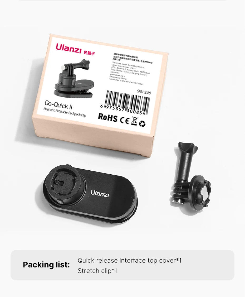 Ulanzi Go-Quick II Soporte magnético para correa de mochila de liberación rápida para Gopro para DJI OSMO para sistema QR de cámara de acción Insta360