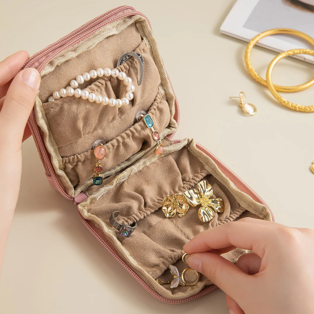Bolsa de Joyería Portátil de Lujo, Mini Organizador de Viaje con Compartimentos, Estuche Impermeable para Aretes, Pulseras y Anillos