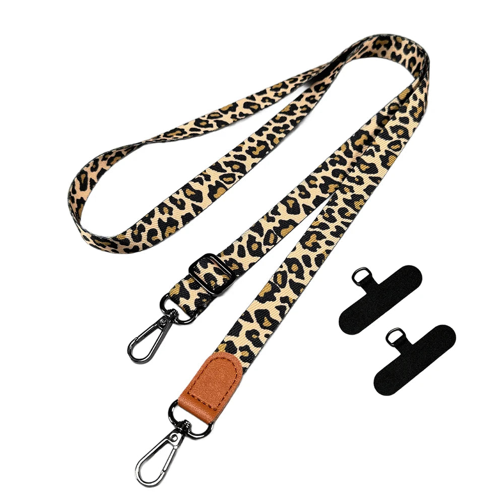 Correa cruzada para teléfono con estampado de leopardo, correa ajustable para el cuello, cuerda antipérdida con tarjeta universal para iPhone, Samsung, todas las fundas de teléfono