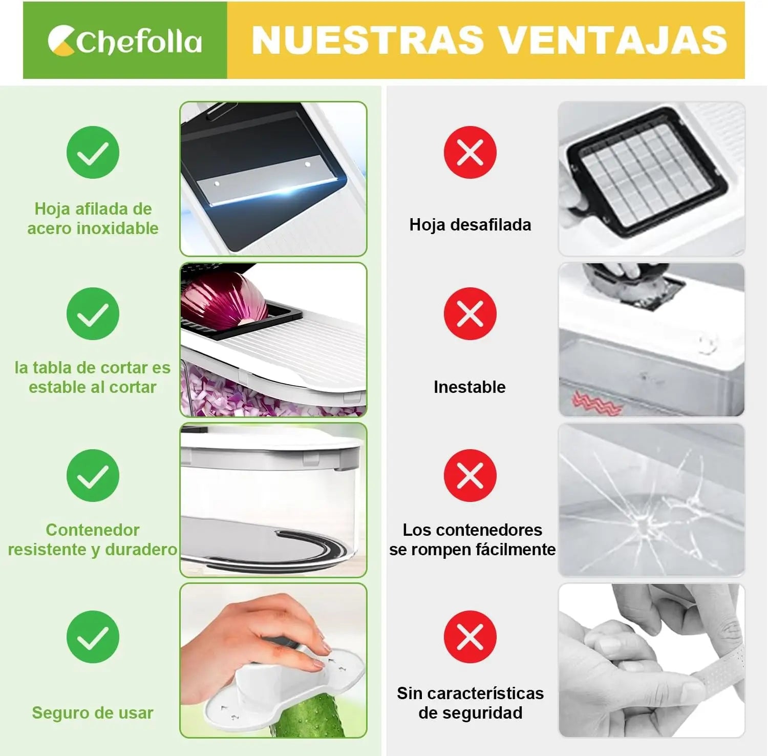 Picador de Verduras Multifuncional, Cortador de Cocina 6 en 1 con Cuchillas de Acero Inoxidable, para Frutas, Verduras y Ensaladas