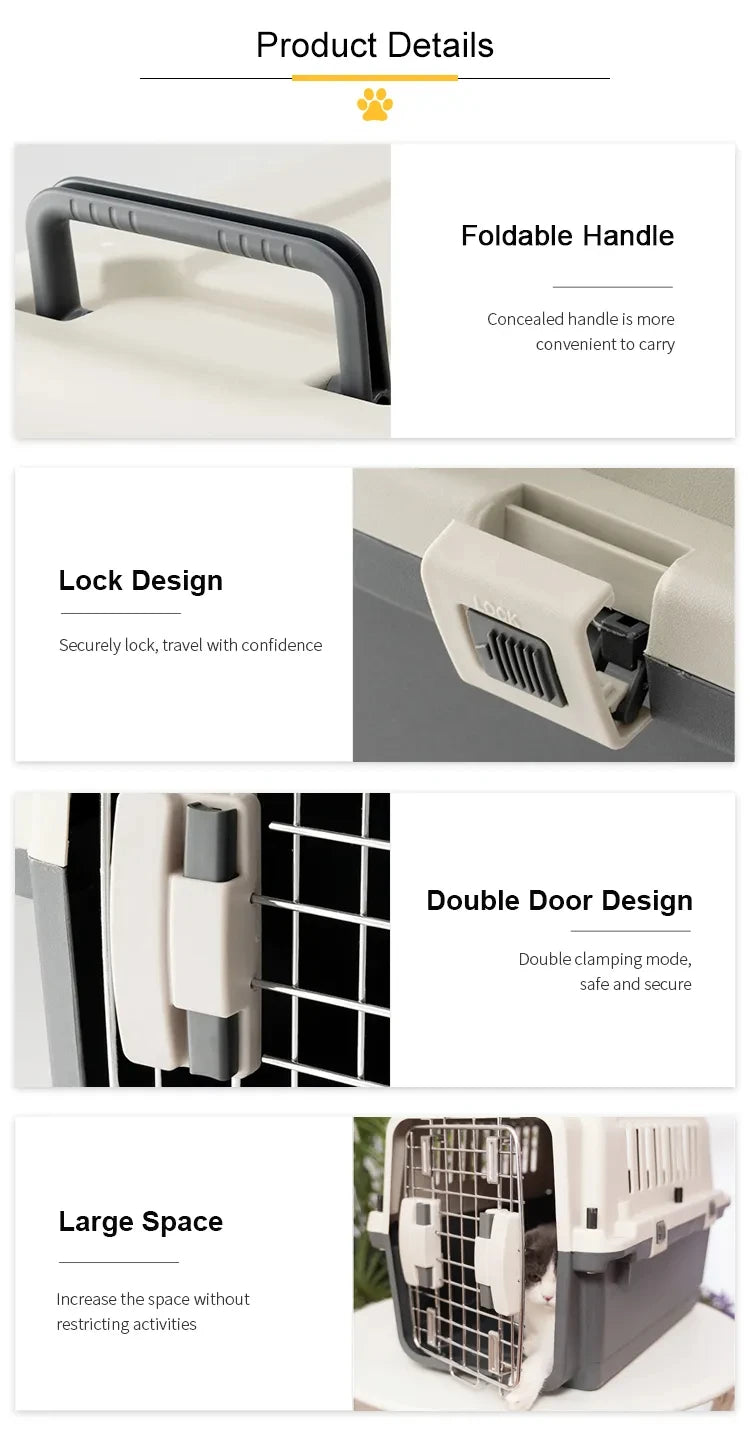 Diseño de dos puertas de seguridad Maleta para perros y gatos Caja de transporte aéreo para mascotas espacial de gran tamaño con ruedas