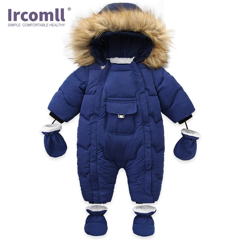 Ircomll, ropa de bebé de alta calidad, monos para niños, invierno con capucha y piel, pelele cálido para niños, mono, ropa para niños pequeños