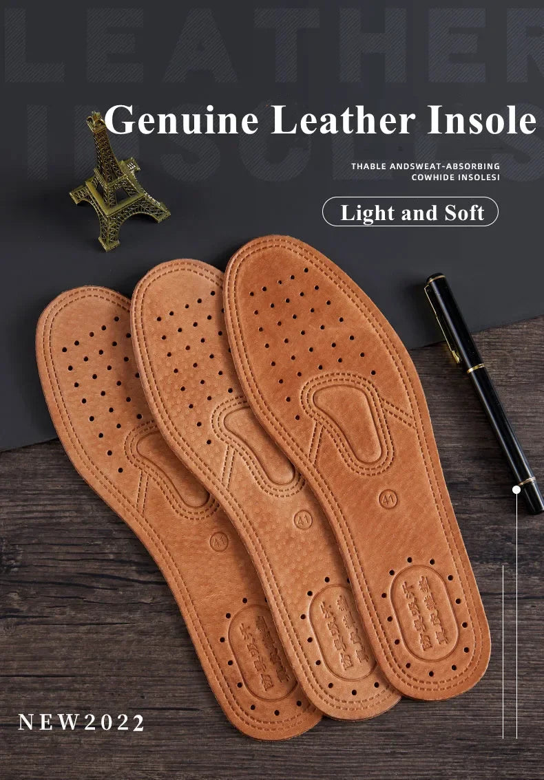1 par de plantillas de piel de vaca para zapatos de hombre, desodorante cómodo, plantilla de cuero informal, pies, suela de zapato plana de cuero genuino de calidad