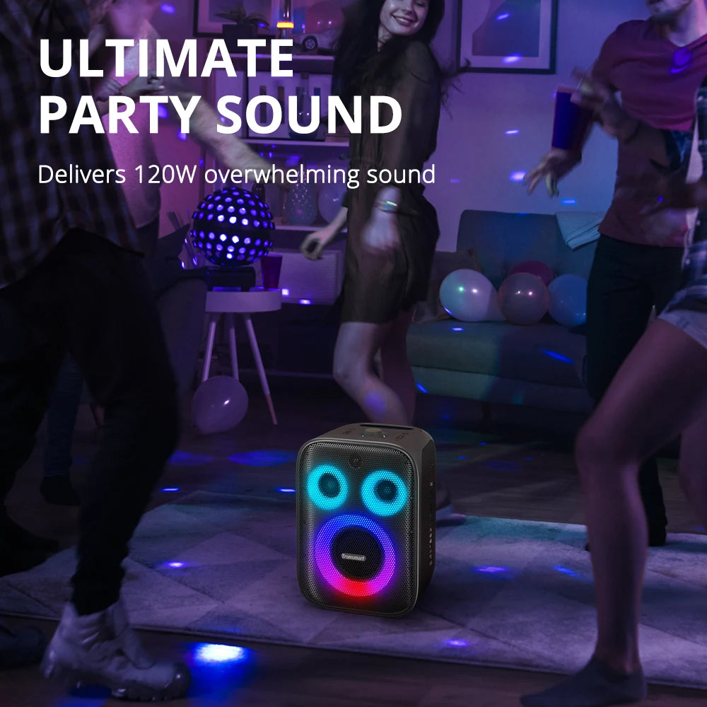 Tronsmart bocina bluetooth Halo 200 altavoz bluetooth potente Altavoz de fiesta potente Bluetooth con 120 W, sistema de sonido de 3 vías, entrada de micrófono y guitarra con cable, control de aplicaciones
