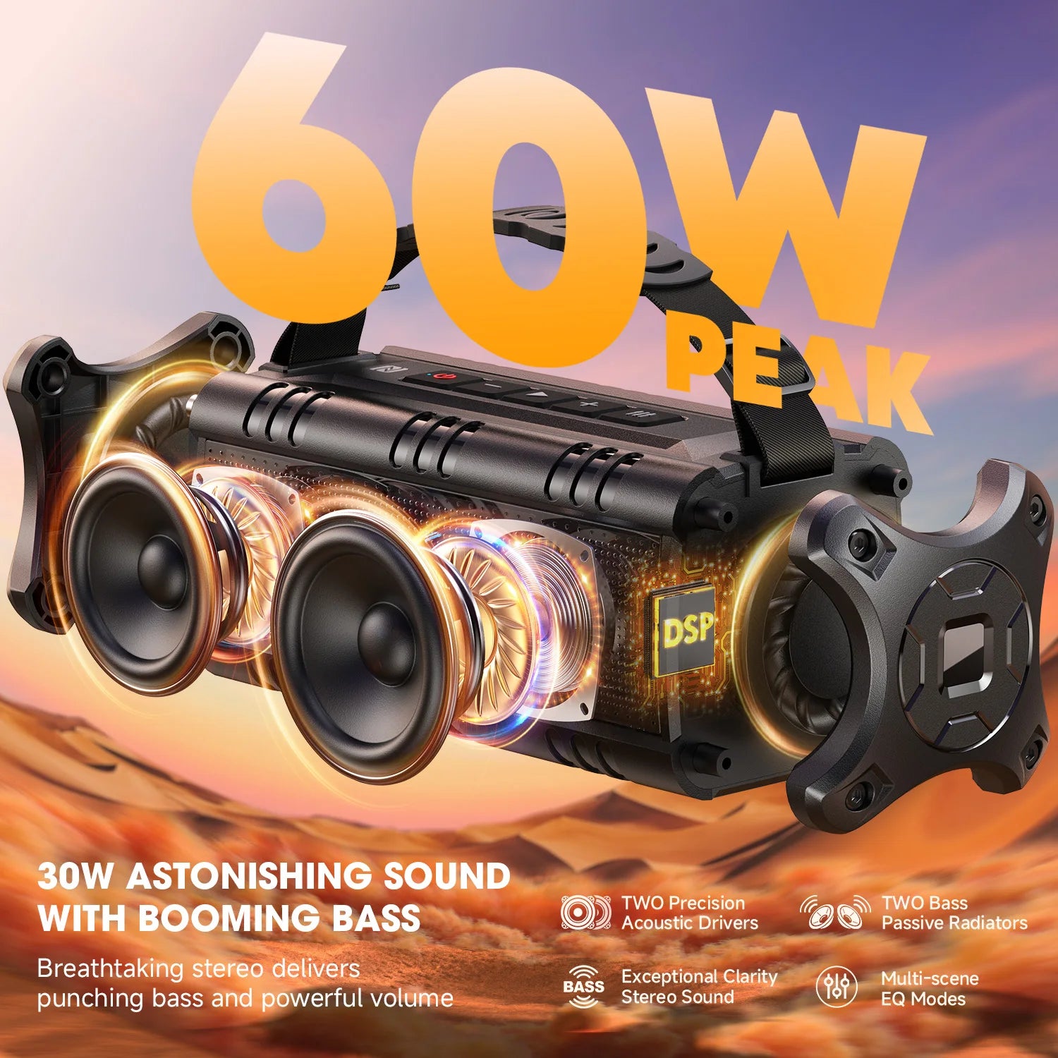 Altavoz Bluetooth W-KING D8mini-1, Altavoces Inalámbricos Portátiles de 30 W, Altavoz Exterior Resistente al Agua IPX6, 24 Horas de Reproducción, EQ, AUX, Tarjeta TF