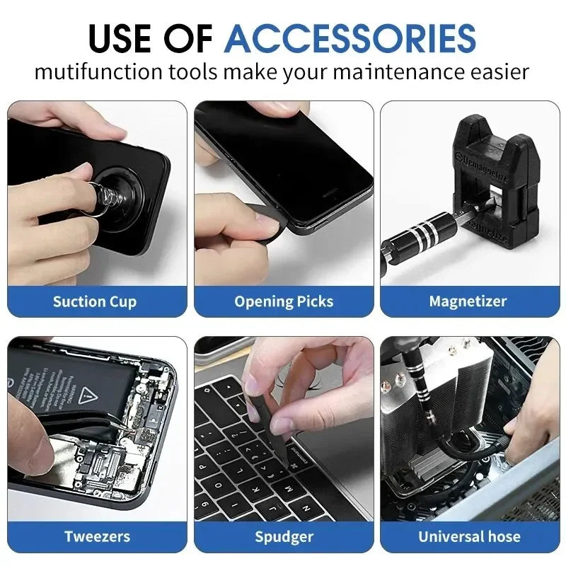 Juego de Destornilladores Magnéticos de Precisión Profesional 115 en 1, Juego de Herramientas de Reparación con Puntas Torx Hexagonales para iPhone, Xiaomi, Mac, PC, Gafas, Relojes