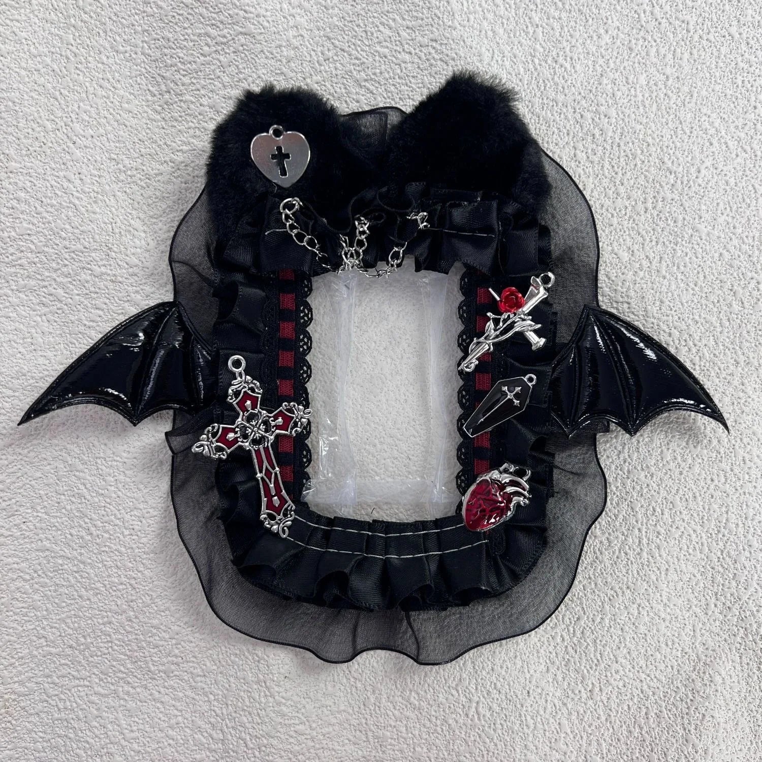 Portafoto de la serie Ins Dark para Kpop, diseño de ángel y murciélago, bolsa para tarjetas fotográficas, colgante, soporte para insignias, decoración con encaje para Itabag
