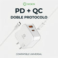 Cargador Rápido Woox 65W GaN con Cable de 100W, 2 Puertos Compactos (USB-C PD y USB-A) para iPhone 17, Teléfono Android, Ordenador Portátil