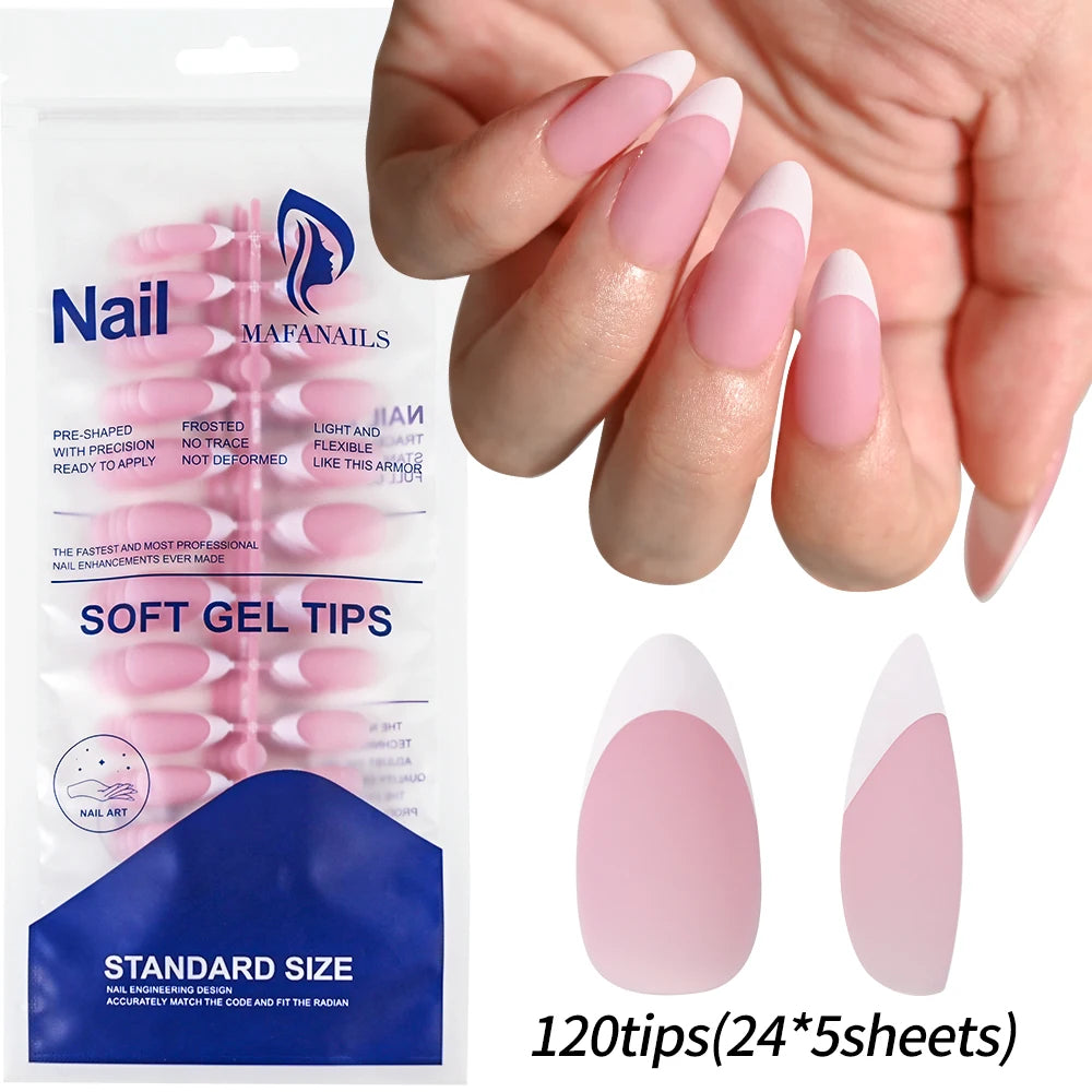 120 Uñas Acrílicas Francesas Cuadradas Medianas y Largas, Uñas Postizas Francesas de Cobertura Completa para Mujer, Uñas Postizas de Diferentes Tamaños