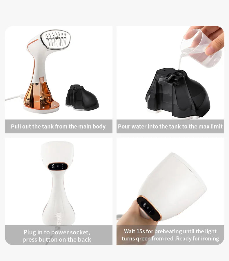 Plancha colgante de vapor portátil de 1800W, Control de pantalla táctil, precalentamiento rápido de 15 segundos, vaporizador de ropa de tela pequeño portátil para el hogar de 320ml