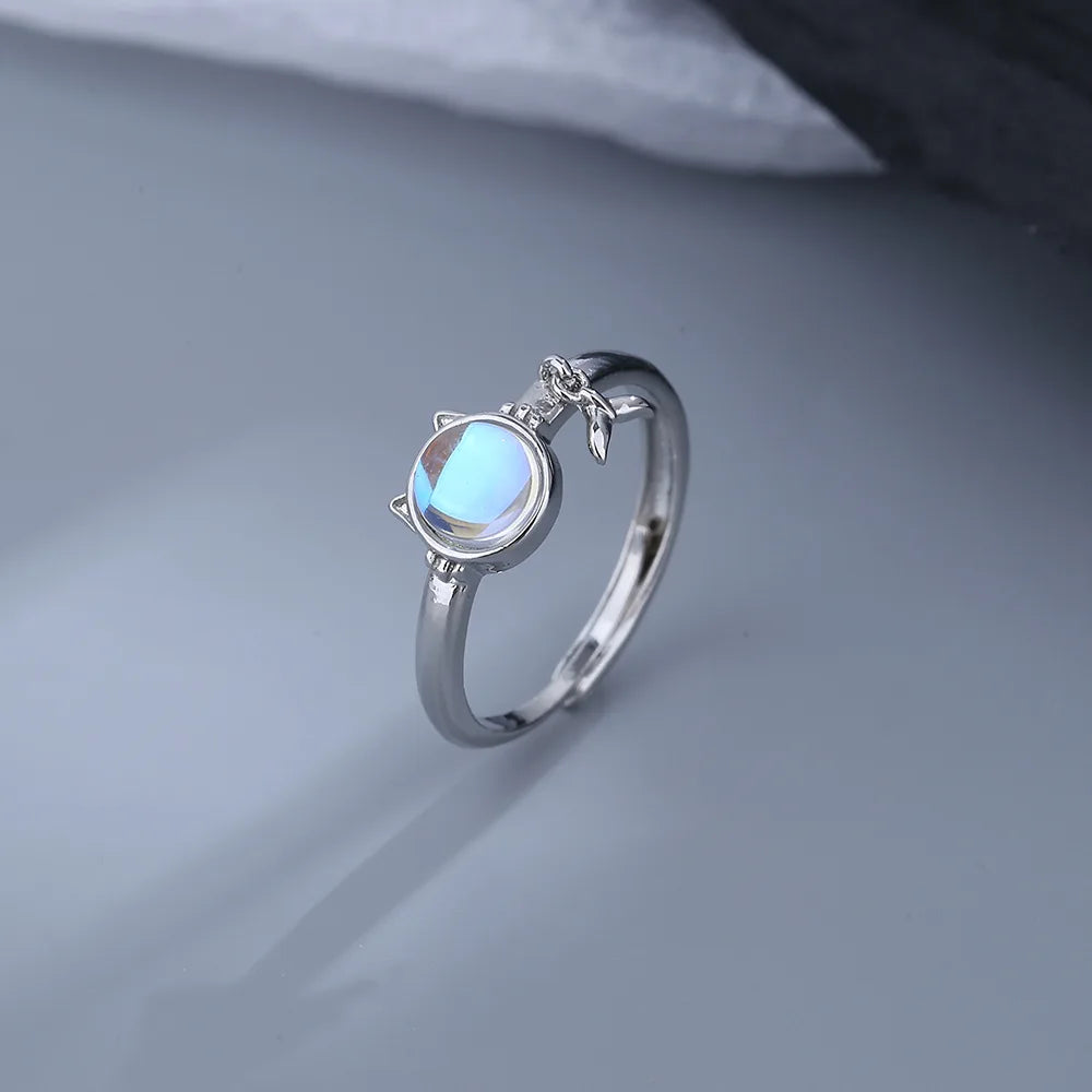 Anillo de Ópalo de Plata de Ley 925 para Mujer, Ajustable, para el Dedo Índice, Diseño Simple y Elegante, Joyería de Alta Gama, Regalo