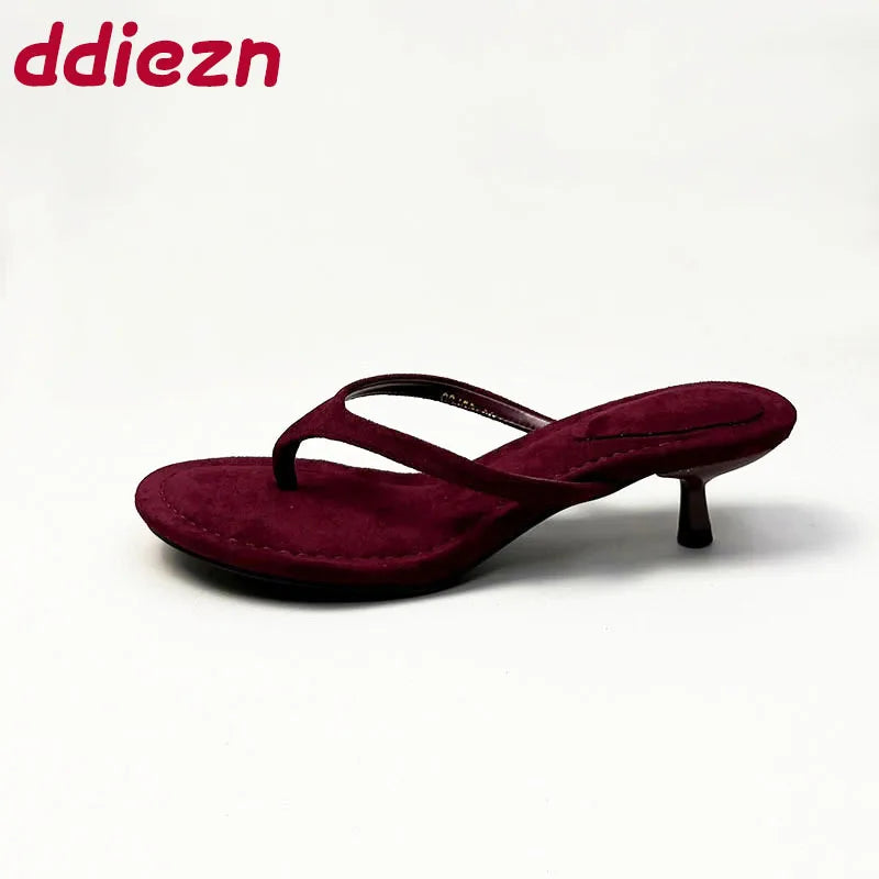 Sandalias de tacón fino para mujer, estilo chanclas, con punta redonda, para primavera y verano