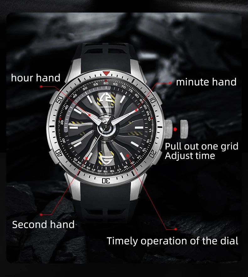 Reloj mecánico con volante ahuecado de HANBOROMen, reloj impermeable luminoso personalizado completamente automático