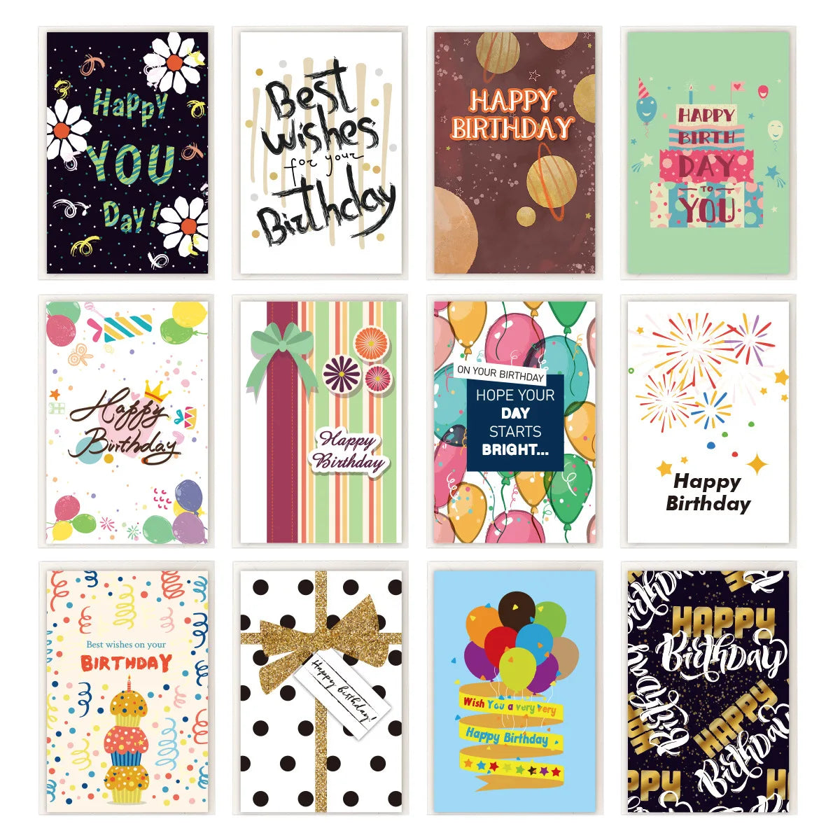 12 tarjetas con sobres, ideales para cumpleaños, Navidad, Día de la Amistad, felicitaciones, negocios y reconocimiento a empleados