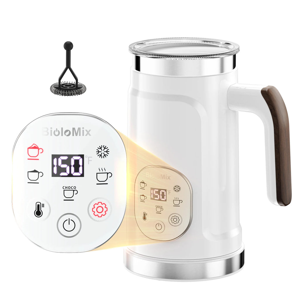 BioloMix Espumador de leche 5 en 1 con pantalla táctil LED mejorada - Calentador de leche para café con leche caliente y fría