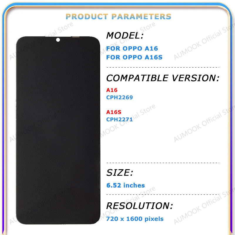 Pantalla LCD de 6,52 pulgadas para OPPO A16 A16s montaje de digitalizador con pantalla táctil con marco CPH2269 CPH2271 piezas de repuesto de pantalla