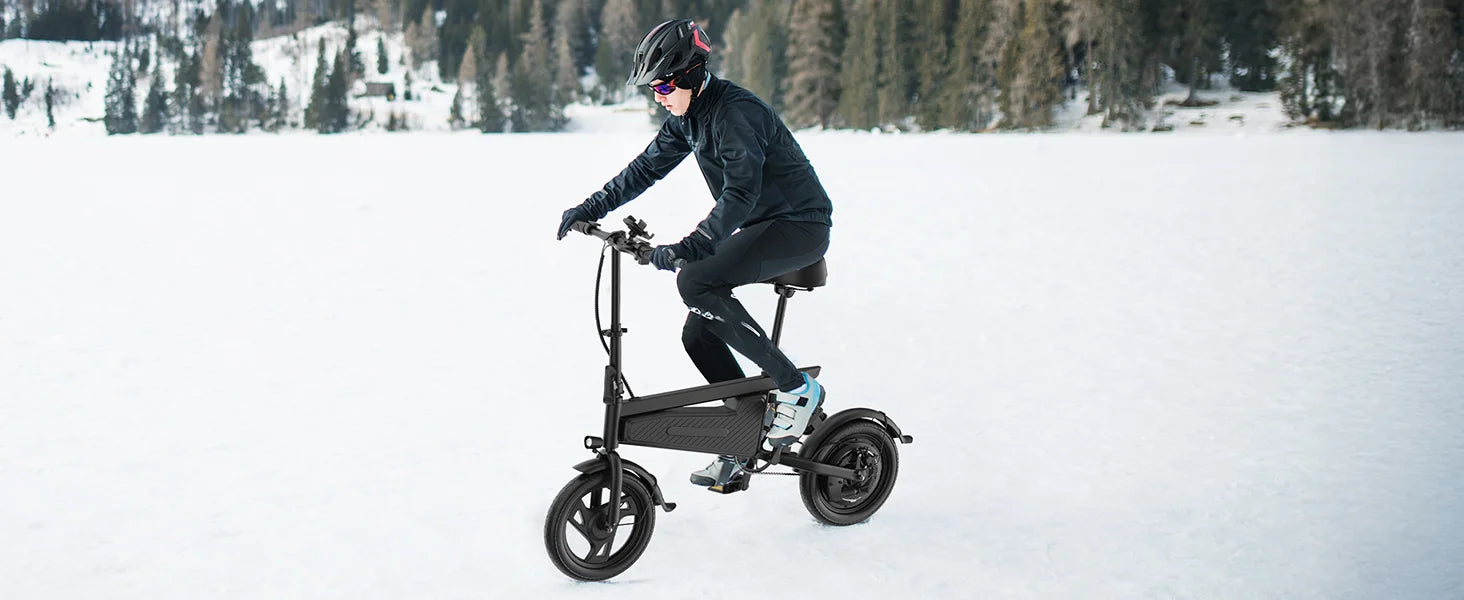 Bicicleta eléctrica plegable de 14 pulgadas, Motor sin escobillas de 350W, batería de 48V y 9Ah, velocidad máxima de 22MPH, 28 millas de largo alcance para adultos