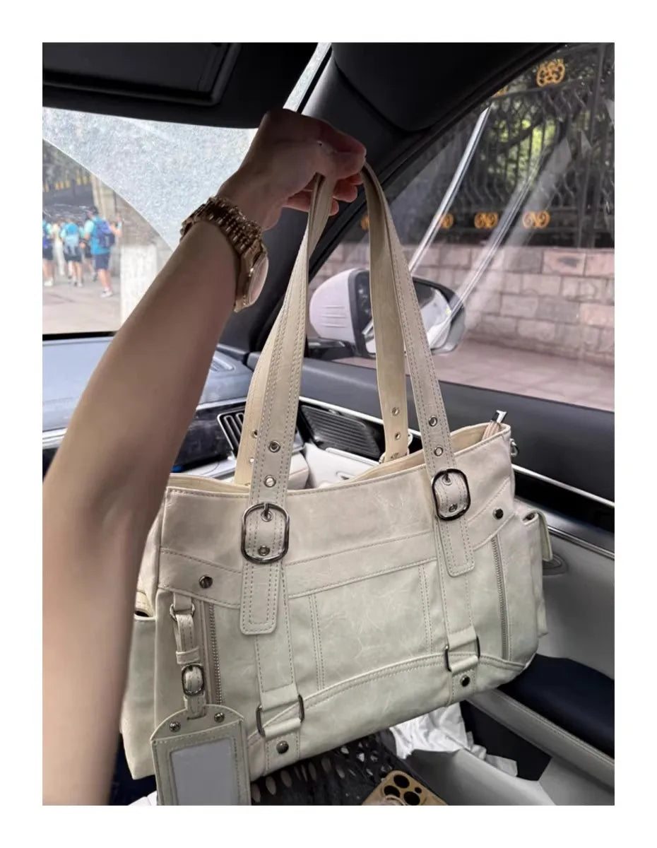 Bolso de mano con tachuelas Vintage para chica, bolso de hombro de gran capacidad con textura de cuero para mujer, bolso cruzado de viaje de estética Y2k