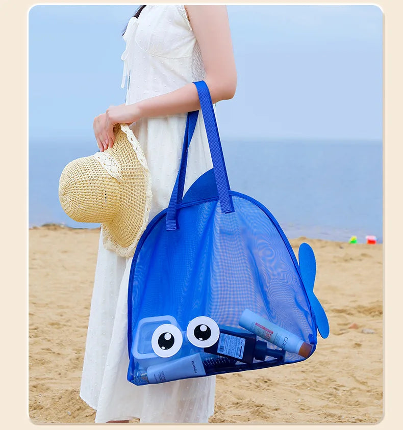 Bolsa de playa bonita de gran capacidad, juguete de excavación de arena, bolsa de malla plegable portátil para viajes en la playa, almacenamiento de deportes al aire libre, novedad de 2025