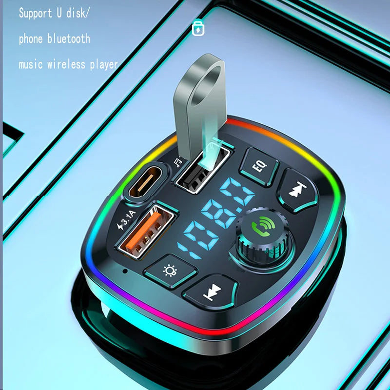 Transmisor FM Bluetooth 5,0 para coche, adaptador inalámbrico, micrófono, receptor de Audio, reproductor MP3 automático 2.1A, cargador rápido USB Dual, accesorios para coche