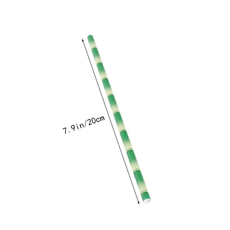 25 unids/lote pajitas de papel de bambú verde Feliz cumpleaños boda evento decorativo suministros para fiestas tropicales pajita para beber
