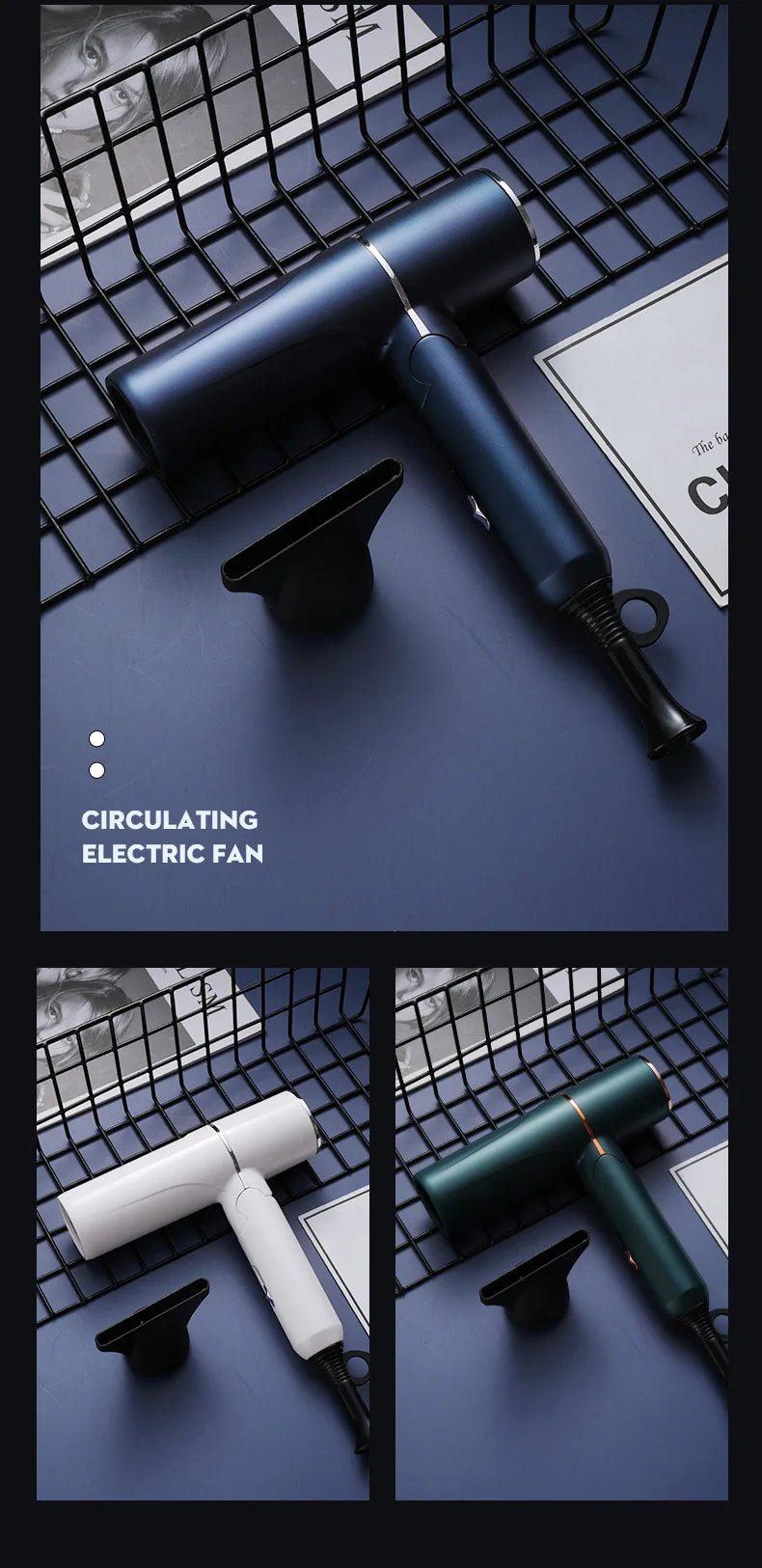 Nuevo Secador de Pelo Plegable con Luz Azul, Iones Negativos, Cuidado del Cabello, 1200W de Alta Potencia, Secado Rápido, para Hogar, Dormitorio Estudiantil y Viajes
