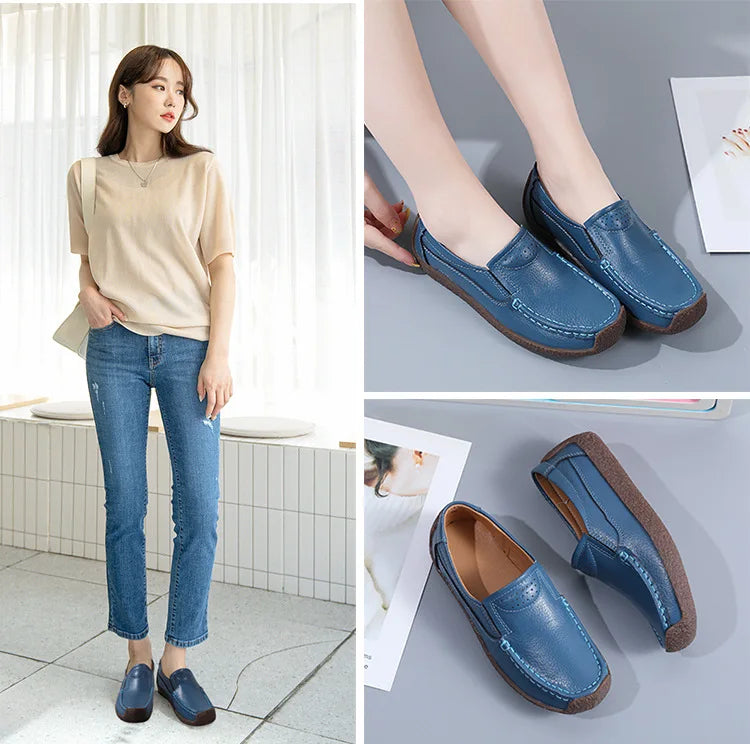 Zapatos informales De cuero genuino para Mujer, zapatillas De ocio, mocasines sin cordones De marca De lujo para Mujer, mocasines suaves para Mujer, Zapatos De Mujer