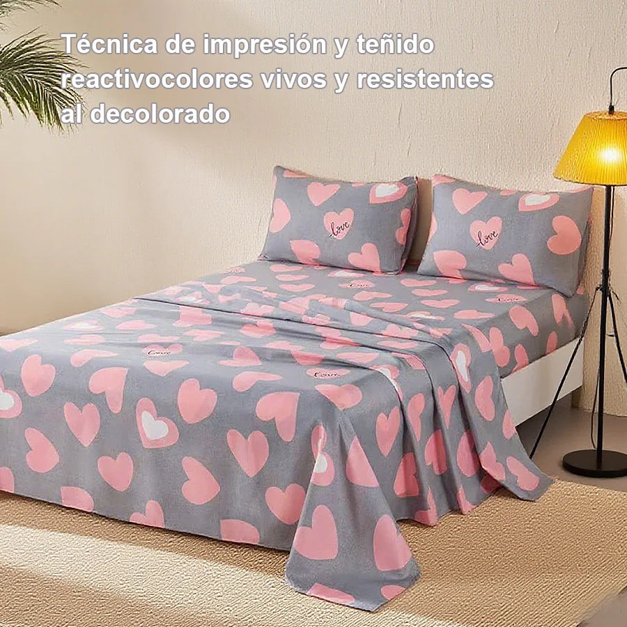 Set de ropa de cama lavable con estampado de corazones, 3/4 piezas: hoja, funda de edredón, fundas de almohada. Para camas individual, doble, extragrandes. Suave y cómodo.