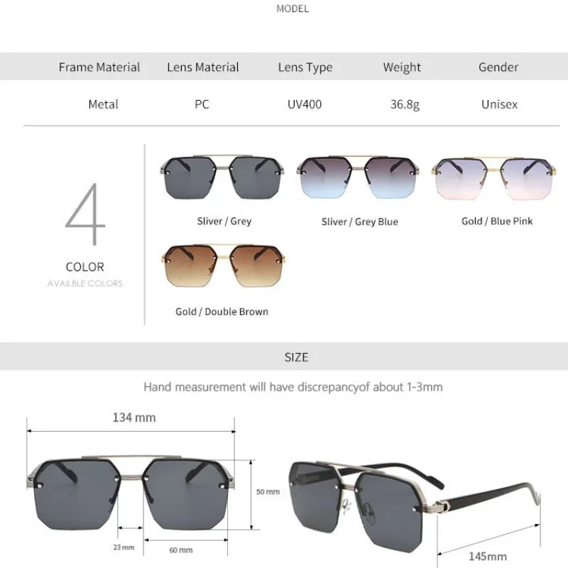 VBCX Gafas de sol de lujo a la moda para hombres y mujeres, gafas de sol retro para exteriores con protección UV400, gafas de sol unisex en 8 colores, gafas clásicas de medio marco