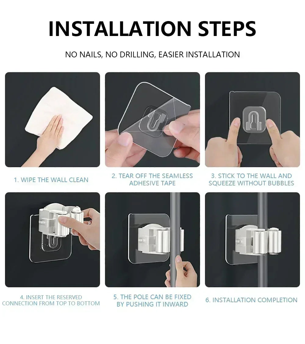 2 Soportes de Almacenamiento para Fregonas, Barra Colgante de Succión para Baño, Soporte de Fregona sin Rastro, Colgador de Escobas Montado en Pared, Soporte de Fregona Resistente al Agua