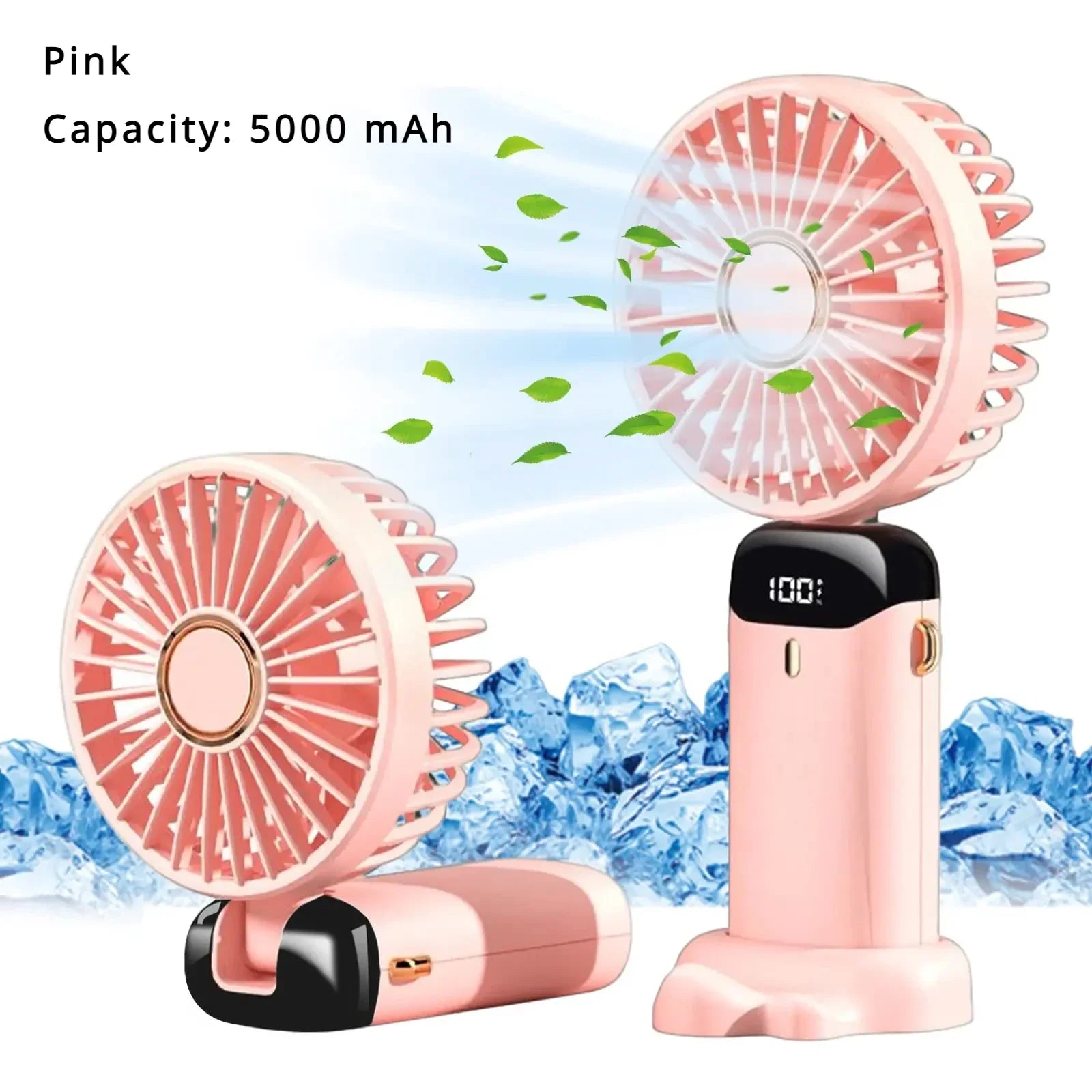 Mini ventilador de mano de 5000mAh, inalámbrico, recargable por USB, portátil, pantalla Digital, soporte para teléfono, ventilador plegable de 5 velocidades para colgar en el cuello