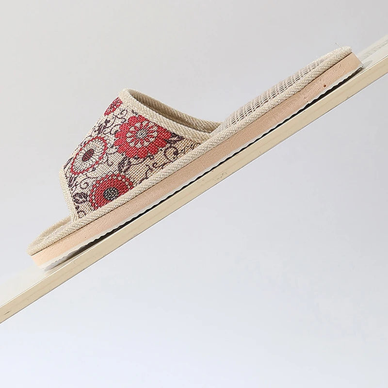 Otoño Invierno zapatillas de suelo para mujer Retro de lino con punta abierta EVA sandalias casuales de fondo grueso zapatillas de interior para parejas zapatos