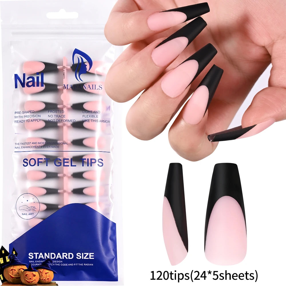 120 Uñas Acrílicas Francesas Cuadradas Medianas y Largas, Uñas Postizas Francesas de Cobertura Completa para Mujer, Uñas Postizas de Diferentes Tamaños