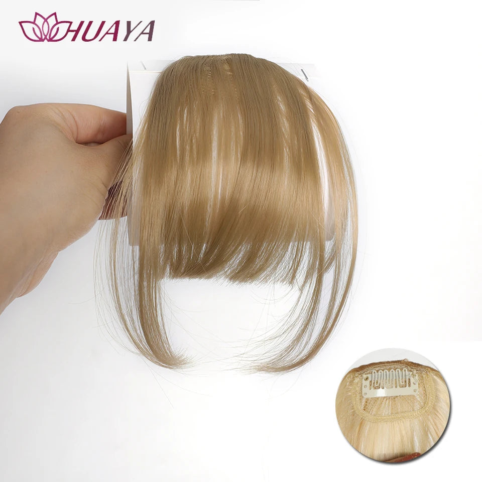 HUAYA-flequillo de aire sintético para mujer, pelo falso corto Natural, Invisible, sin costuras, extensiones de cabello frontal
