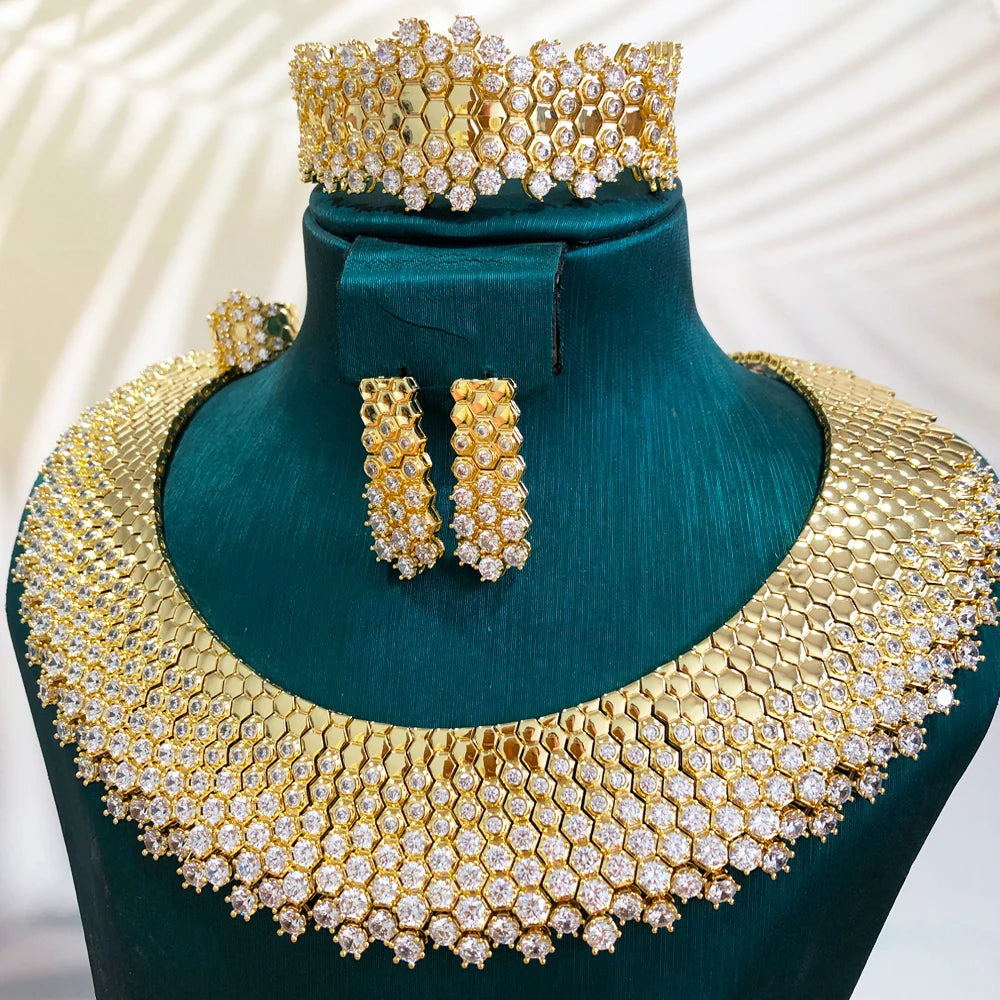 GODKI Nuevo Conjunto de Joyería Africana de Lujo con Hojas de Arce, 4 Piezas, para Mujer, Boda, Fiesta, Circonita Cúbica, Joyería Nupcial India