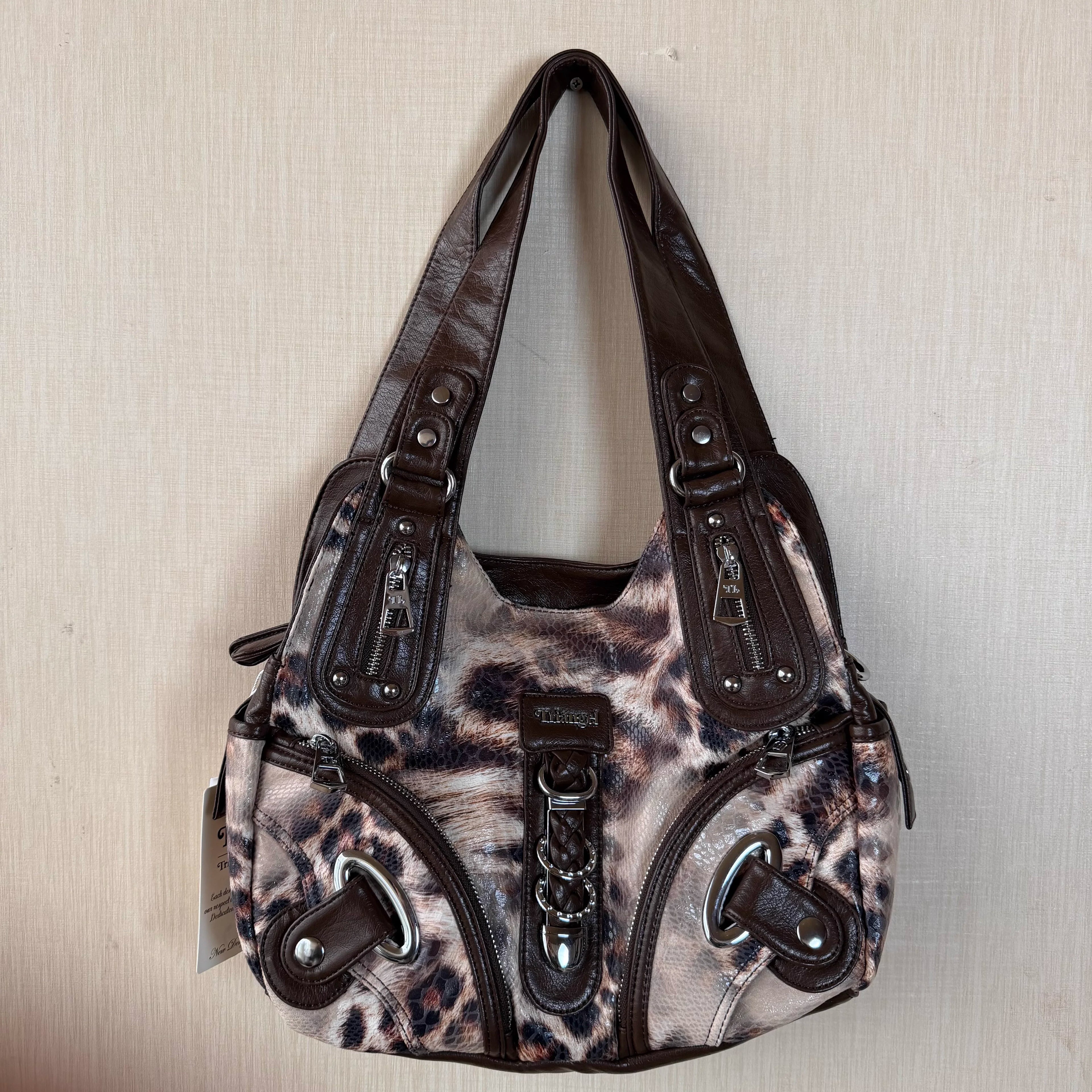 Bolsos de Mano Vintage con Estampado de Leopardo para Mujer, Estilo Punk Biker Y2K, Bolso de Hombro con Asa Superior, Bolsos de Axila para Dama, con Múltiples Bolsillos