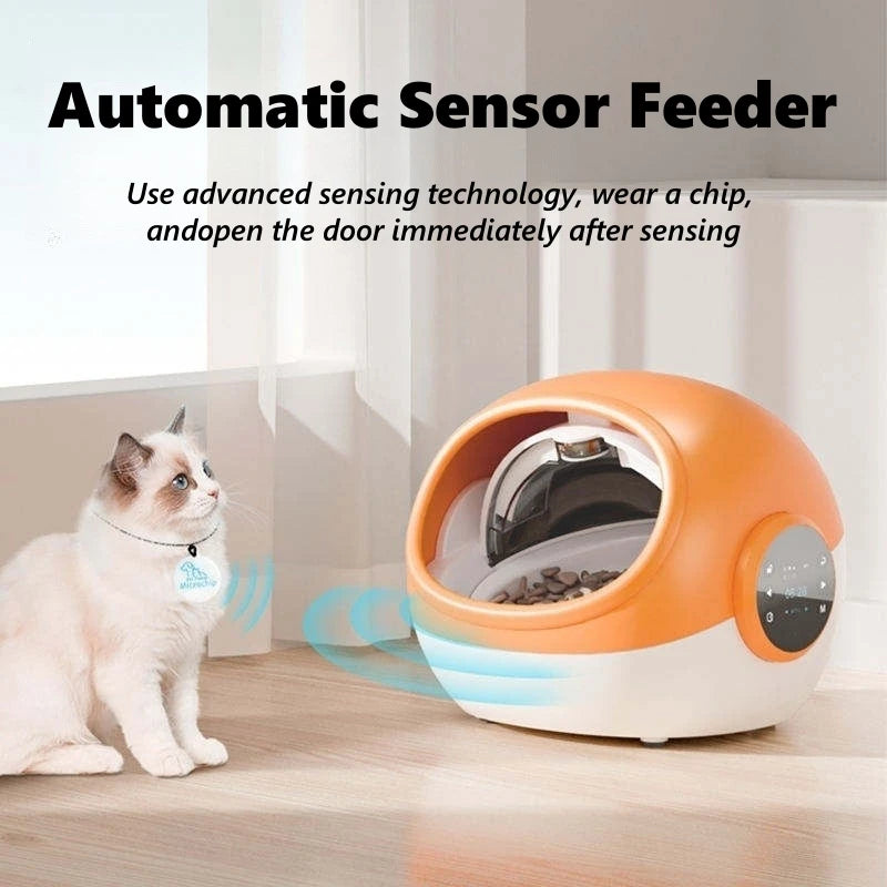 Alimentador automático para gatos, Sensor de reconocimiento de Chip antiarañazos, alimentador inteligente, registro de sonido, mantenimiento fresco, dispensador de alimentos para mascotas a prueba de polvo