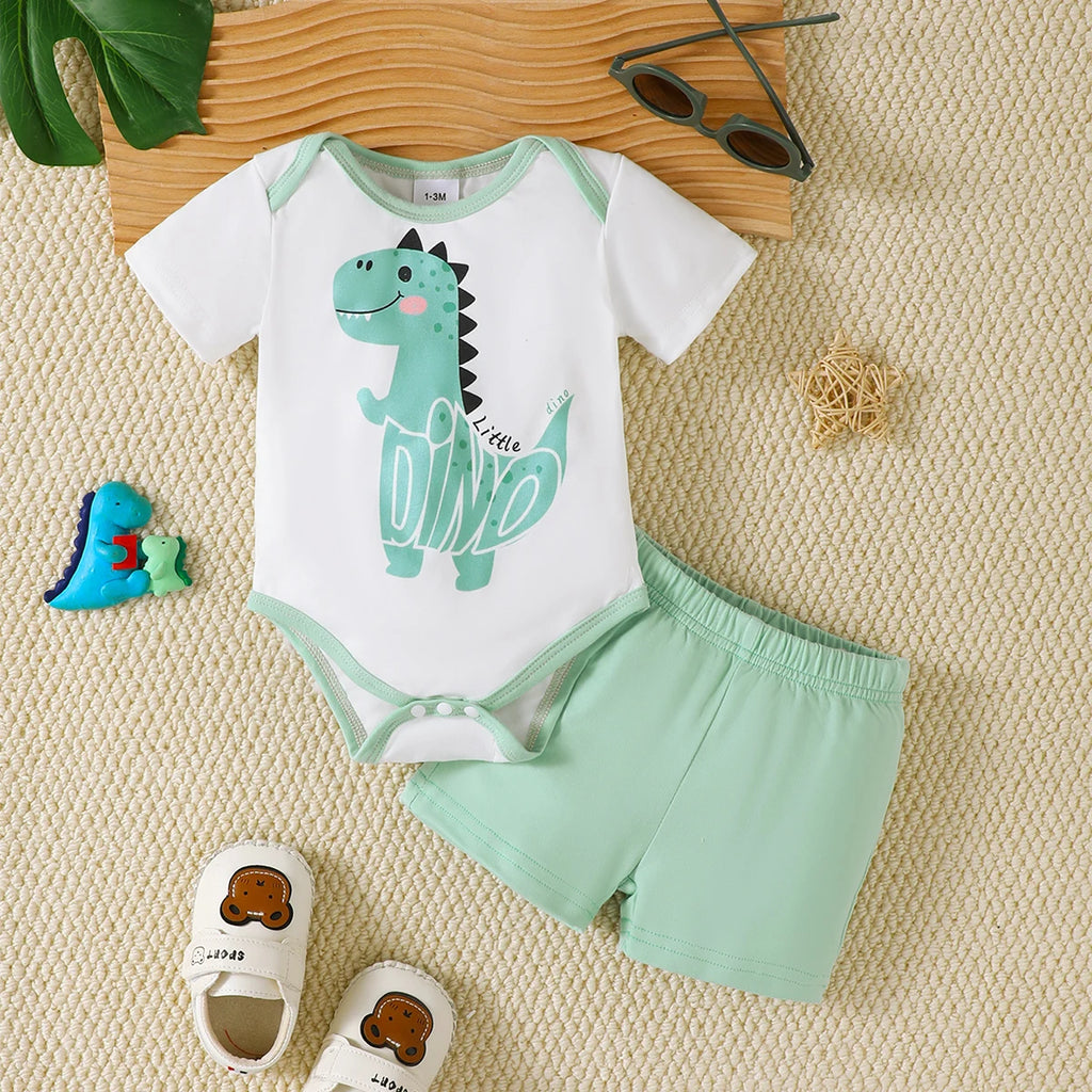 Conjunto informal para bebé recién nacido, conjunto de dos piezas de manga corta y pantalones cortos con dibujos de dinosaurios de 0 a 18 meses, ropa bonita de verano para niño