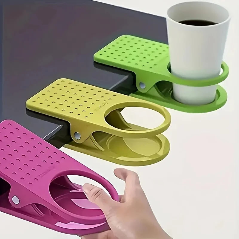 1 portavasos con clip, color aleatorio, clip para bebidas de mesa portátil de plástico duradero, adecuado para mesas y tablas