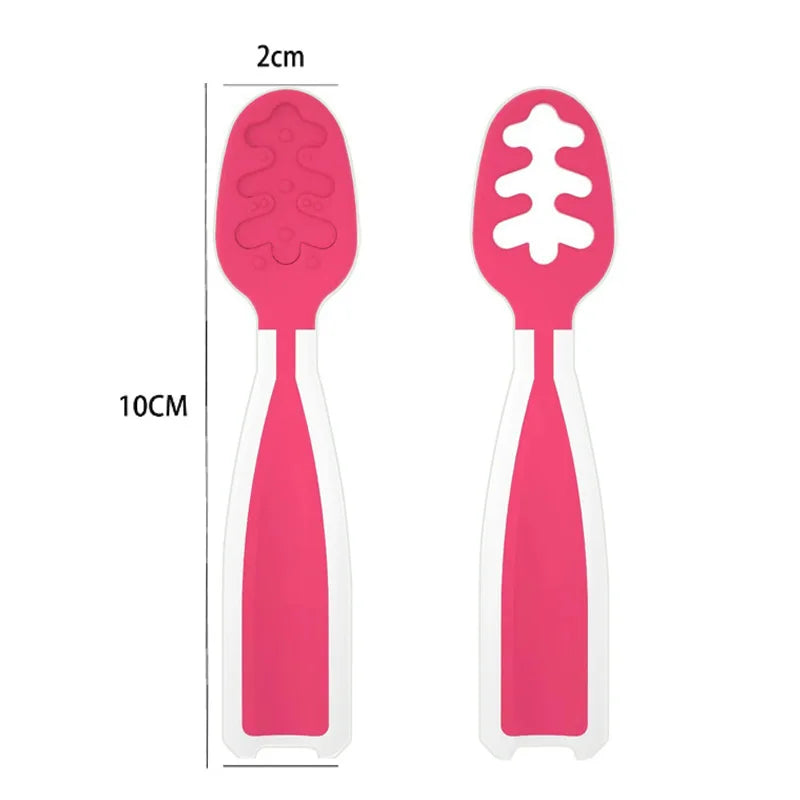 Cuchara de alimentación de bebé, cuchara de pasta de arroz, comida y entrenamiento perfectos para bebés, silicona de calidad alimentaria, cuchara de silicona sin BPA, 2 uds.