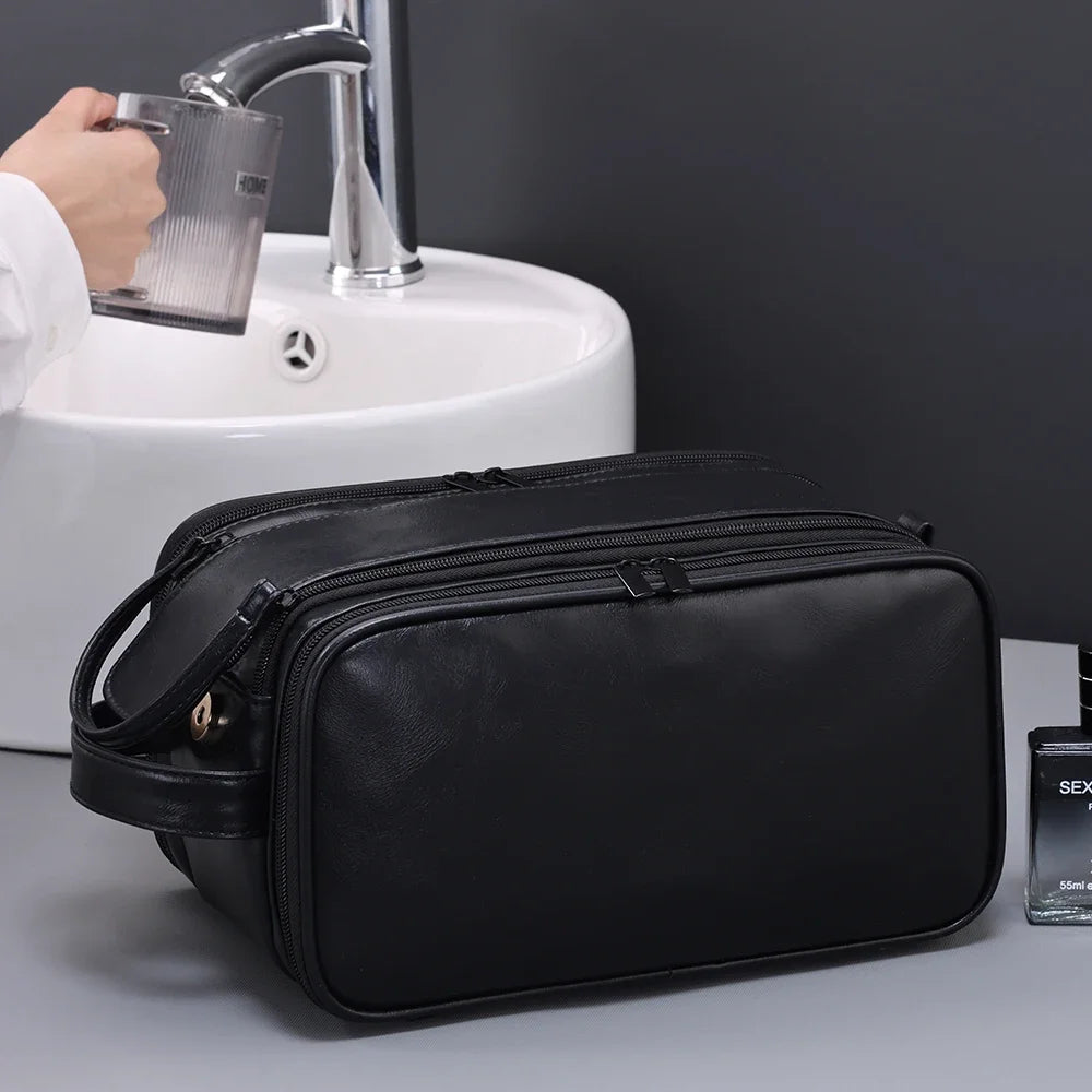 Neceser de PU con múltiples bolsillos para mujer y hombre, bolsas de maquillaje esenciales de viaje, bolsa colgante impermeable, bolsa organizadora de lavado de cosméticos