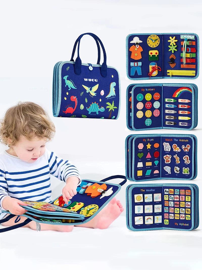 Juguetes Montessori, tablero ocupado, tablero de desarrollo de actividades sensoriales para niños pequeños para habilidades motoras, juguetes educativos de actividades de viaje